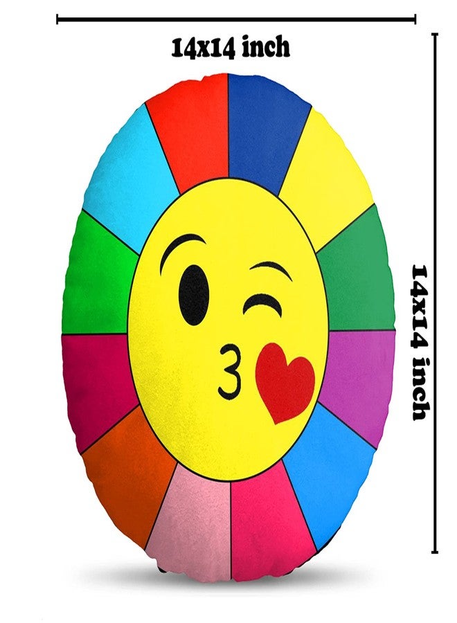 Ship Smart Round Shape Velvet Fabric Printed Soft Toy/Smiley/Emoji/Plush/Filled/Emoticons/Icons/Cool Cushions/Pillow, 14x14-inches (Multicolor) Design 22 - Image 5